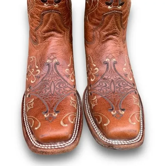 Circle G Cognac Embroidered Cowgirl Leather Cowboy Boots Women’s size 7.5 - Picture 8 of 16